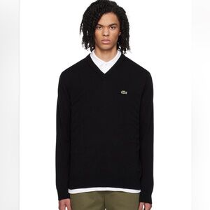 Lacoste Black V-Neck Sweater Size Medium